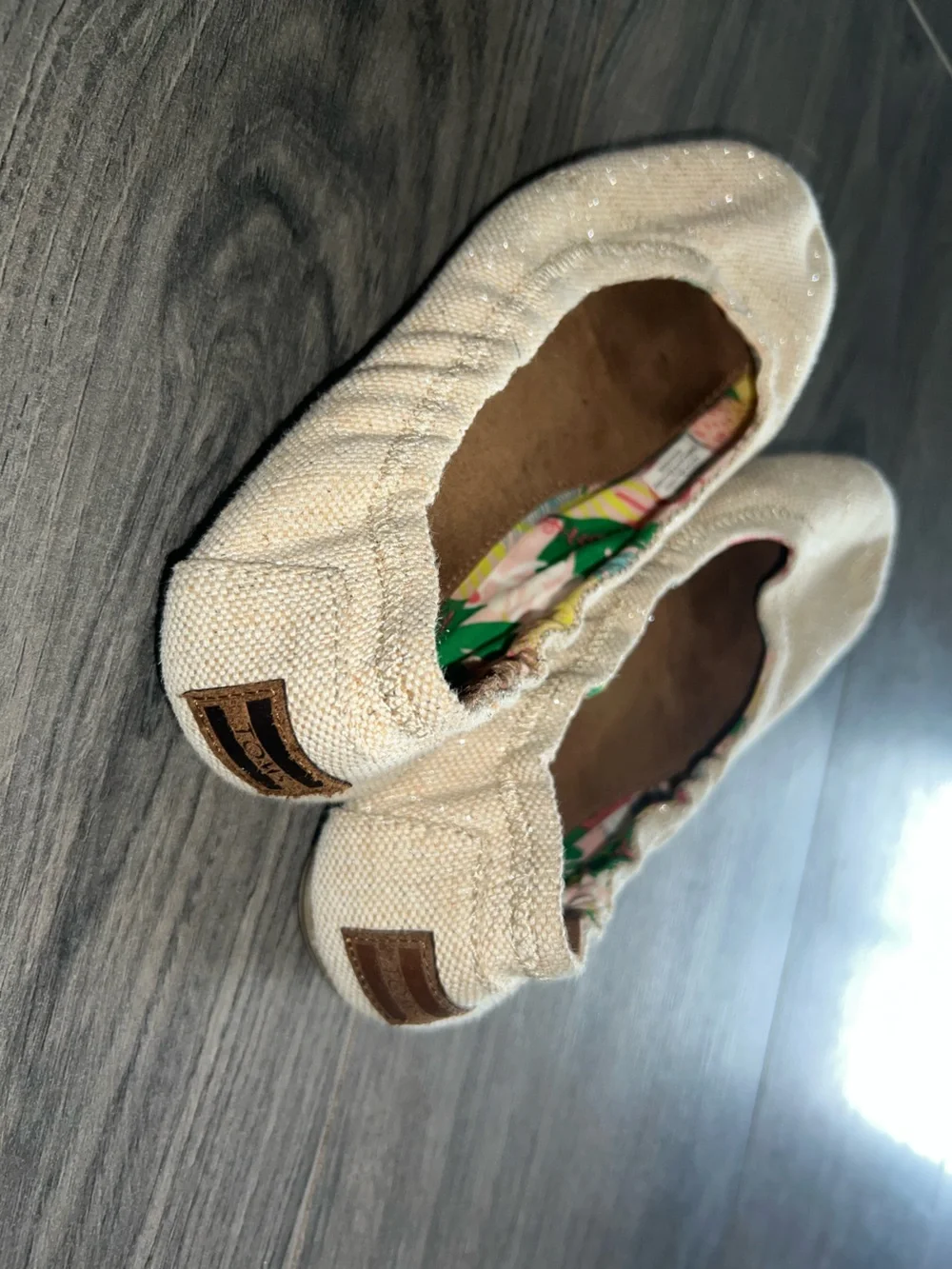Toms Beige Canvas Flats with Colorful Floral Lining